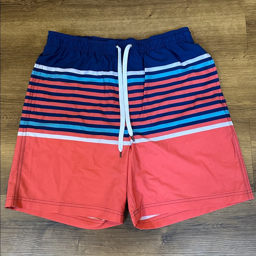 Sonoma Men’s Coral and Navy Swim Trunks | Size L